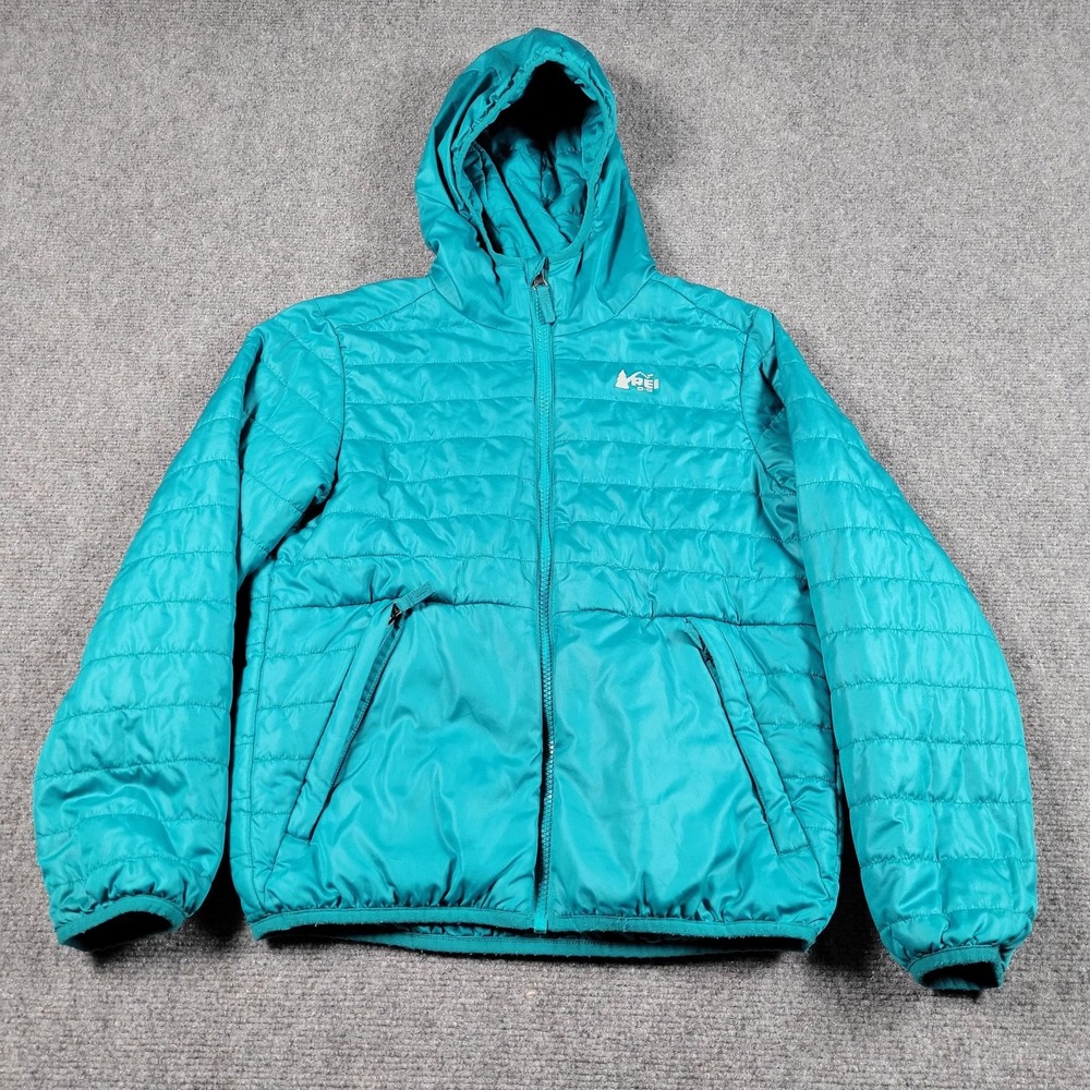 REI Co-op Jacket Boys Medium Teal Hooded Insulated Puffer‎ Polyester Winter